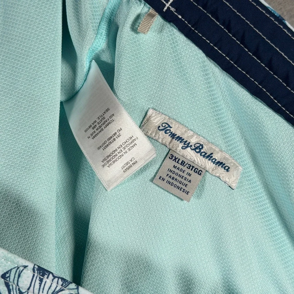 Tommy Bahama Mens‎ 3XLB Tropical Leaf Print Swim Trunks Blue Teal 9 Inch Inseam